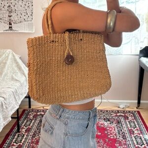 Stylish Tan Woven Tote Bag